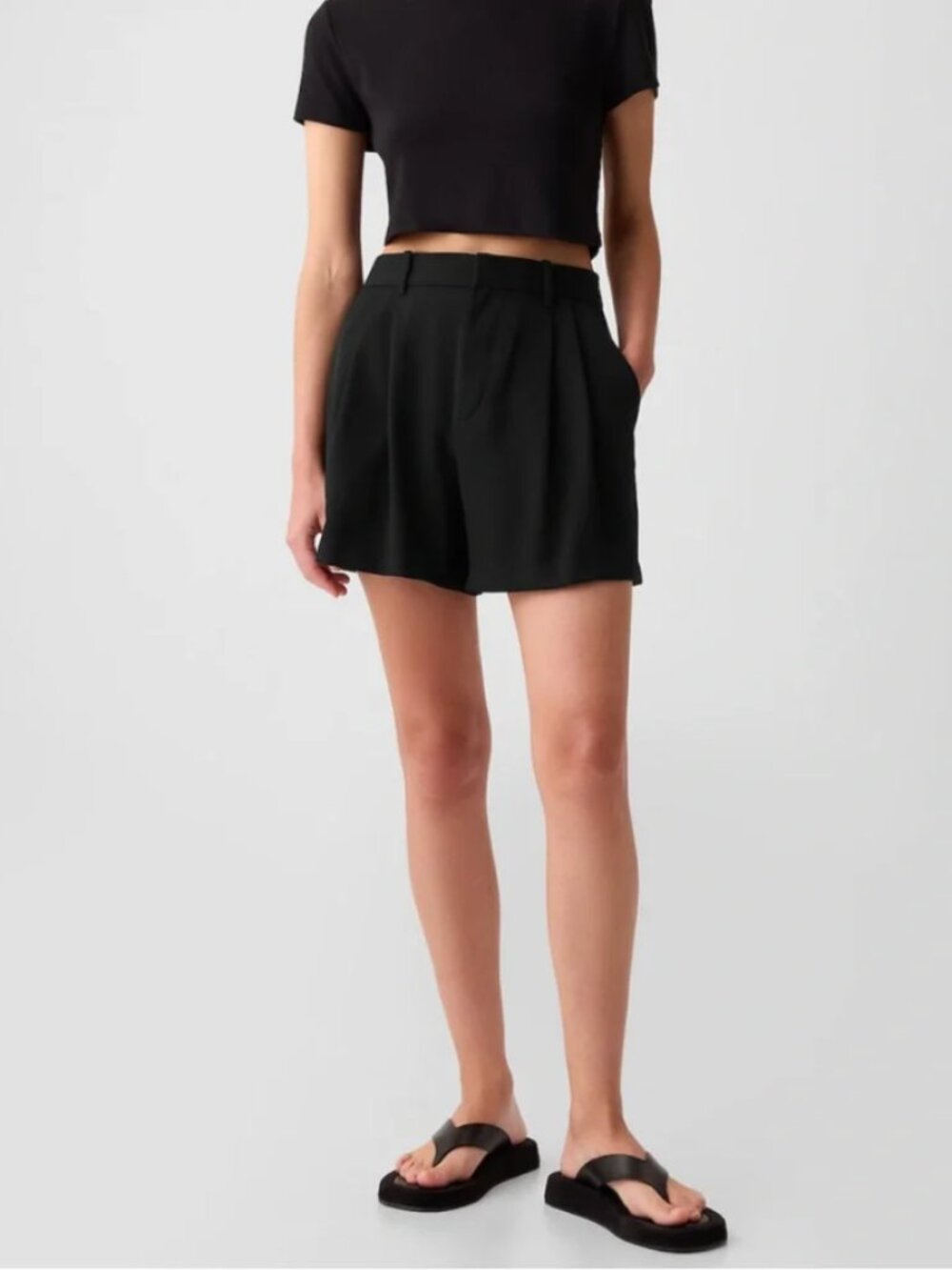 Gap 365 High Rise Linen Blend Shorts True Black L NWT
